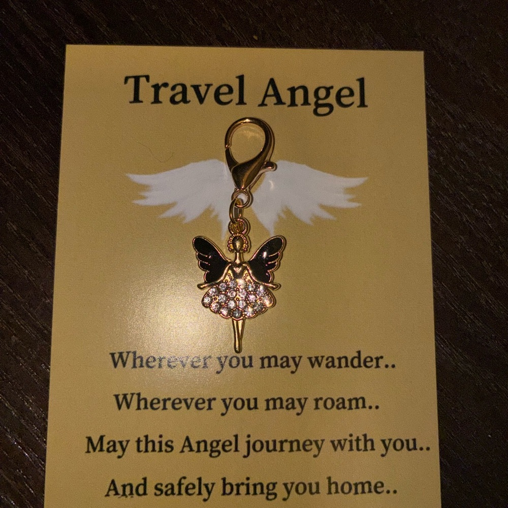 Travel Angel Gold Angel Charm with Rhinestones